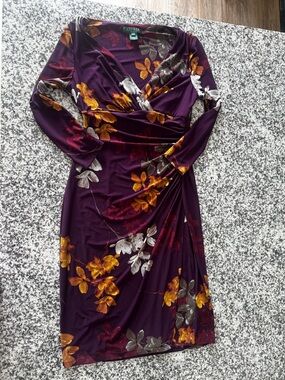 Ralph Lauren Purple Floral Long Sleeve Wrap-Style Dress